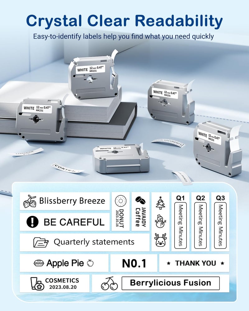 GreaTeam M-K231 Label Tape Replacement for M-K231s Brother Label Tape 12mm 0.47 White P Touch M Tape M231 MK231 MK-231 M-231 Refills, Compatible with Brother PT-M95 PT-90 PT-85 PT-70 PT-65 PT-60 PT-45, 5-Pack - Image 4